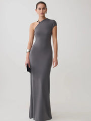 Gray one shoulder maxi dress