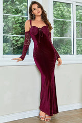 Women's Slash Neck Sling Lace Wine Red Dress