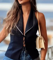 Halter Top Solid Bow Backless Short Vest