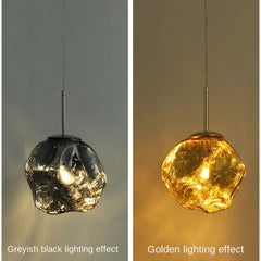 Close-up of the pendant light, showcasing the unique texture and translucency of the ice glass. Golden Atelier 2