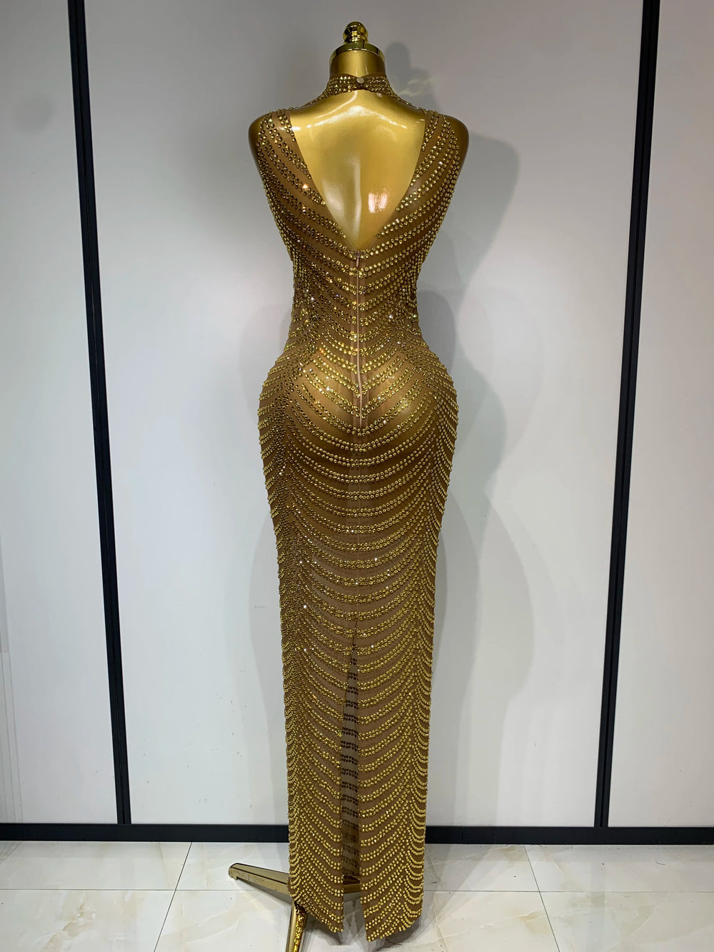 Gold Beaded Maxi Dress - Back View