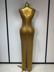 Gold Beaded Maxi Dress - Back View