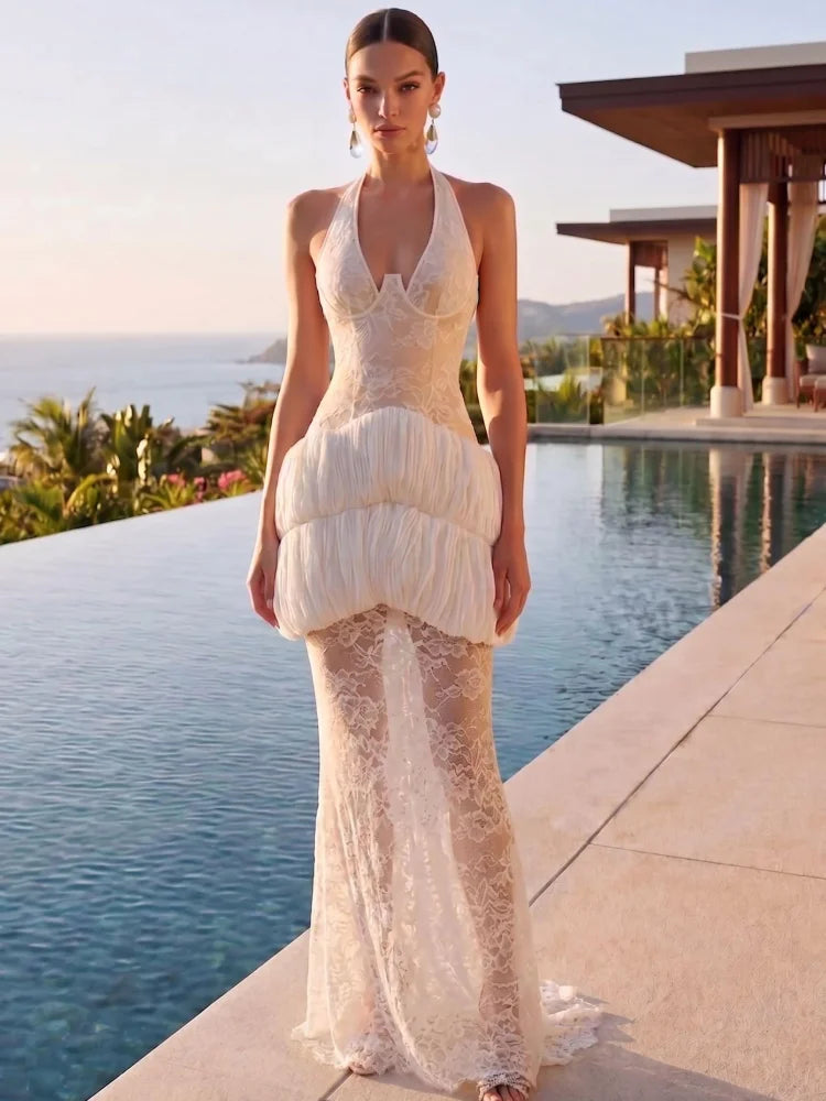 Lace halter neck dress