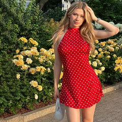 Polka Dot Halter Neck Mini Dress
