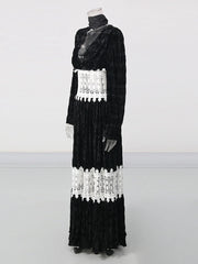Blace Lace Patchwork Lantern Sleeve Maxi Dress