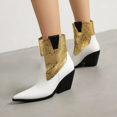 Studded Pointed Toe Block Heel Ankle Boots