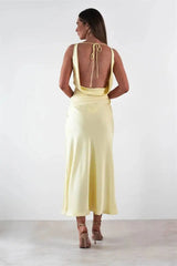 Ruched Cowl Neck Sleeveless Maxi Dress