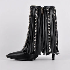 Mid Calf Fringe Stiletto Boots