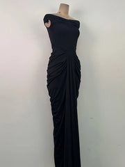 Black Off Shoulder Folds Column Dress