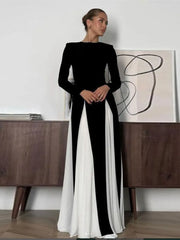 Long Sleeve Pleated Patchwork Black Maxi Dress Golden Atelier 1