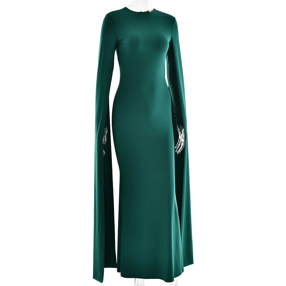 Green evening gown with a high slit 