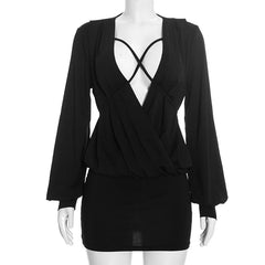 Black Multi Way Cross Strap V-Neck Mini Dress
