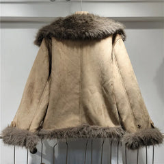 Faux Fur Turn-down Collar Thick Plush Jacket