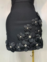 3d Flower Detail V-Neck Sleeveless Bandage Mini Gown