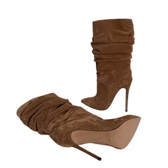 Pleated Stiletto Heel Knee High Boots