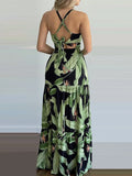 Women's Tropical Print Halter Top & Long Skirt Two Piece Set