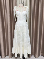 Bow-Tie Shoulder Square Neck A-Line Midi Dress
