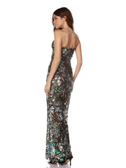 Strapless Floral Sequin Mesh Column Gown