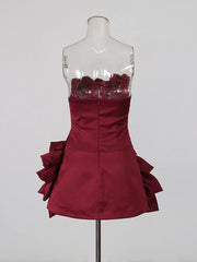 3D Rose Embellished Strapless Mini Dress