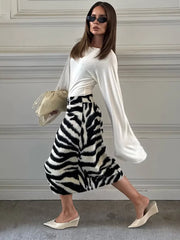 Zebra Print Faux Fur Midi Skirt