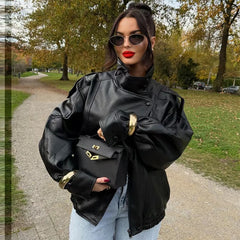 Faux Leather Mock Neck Jacket