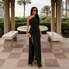 One Shoulder Draped Maxi Dress