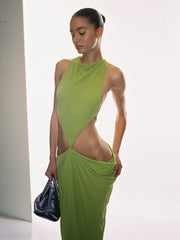 Green Side Cut-out Sleeveless Maxi Dress