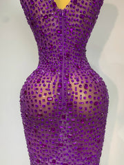 Rhinestone High Neck Sleeveless Dress