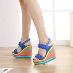 Rainbow Wedge Sandals Open Toe Platform High Heel Shoes. Golden Atelier 4