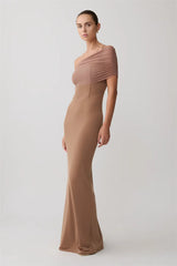 One Shoulder Diagonal Collar Maxi Dress