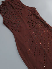 Sequin Embellished Mock Neck Sheer Gown Dress