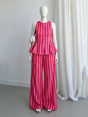 Striped Peplum Top and Wide Leg Pants Set