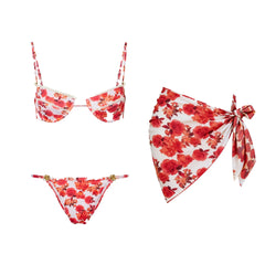 Printed Triangle Bikini and Scarf Two-Piece Set