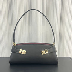 Lock Detail Color-Blocking Shoulder Bag
