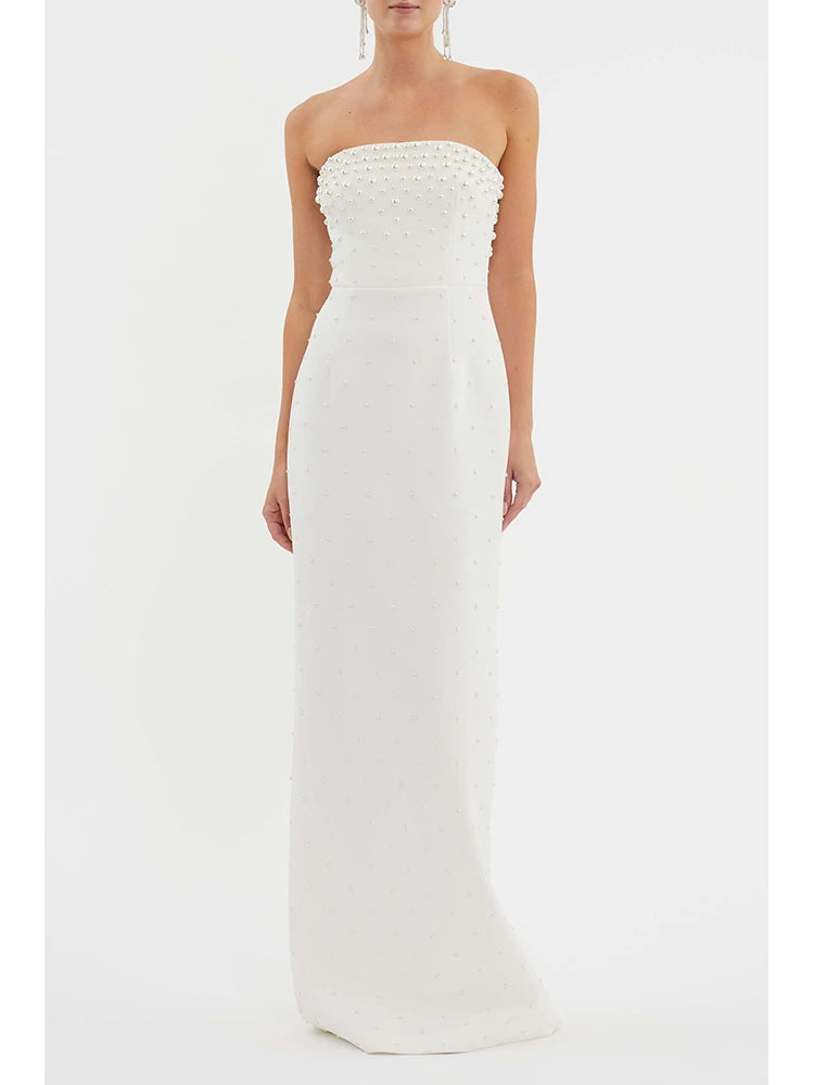 White strapless gown on a white background