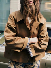 Checked cropped lapel jacket detail