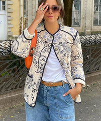 Cotton Printed Quilted Jacket Long Sleeve Patchwork Outerwear