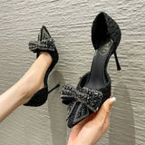 Pearl Crystal Bowtie Wedding Shoes Thin Heeled Shoes