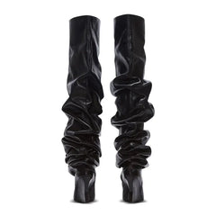 Ruched Wedge Heel Leather Boots