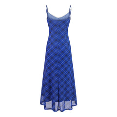 Spaghetti strap tie-front mesh midi dress, back view