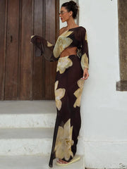 Floral Print One Shoulder Top and Skirt Set