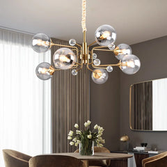  Postmodern glass bubble chandelier with multiple glass spheres and exposed bulbs. Golden Atelier 4