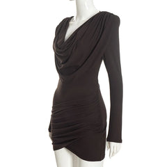 Draped Cowl Neck Ruched Mini Dress