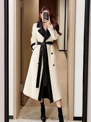 Contrast Color Patchwork Overcoat with Belt