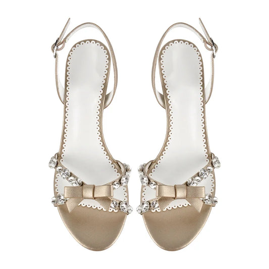 Crystal bow slingback stiletto sandals with open round toe