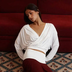 Deep V neck Draped Crop Top