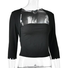 Square Neck Cut Out Long Sleeve Top