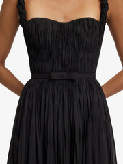 Black Pleated Floral Print Hem Maxi Dress