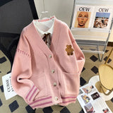 Cute Bear Embroidery Oversize Knitted Sweater