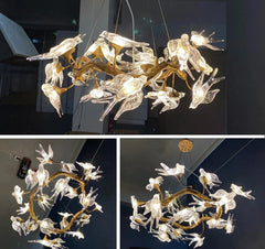 Copper Bird Branch Hanging Chandelier